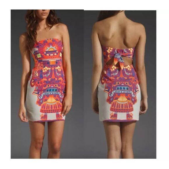 Mara Hoffman Neon Aztec Strapless Mini Cocktail Dress | Size 6 - Picture 1 of 10